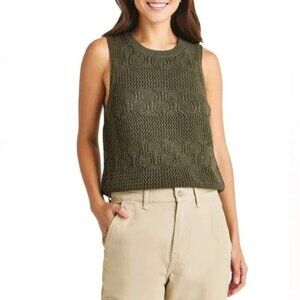 Splendid Open-Knit Crocheted Sleeveless Top Womens M Olive‎ Green Preppy Boho